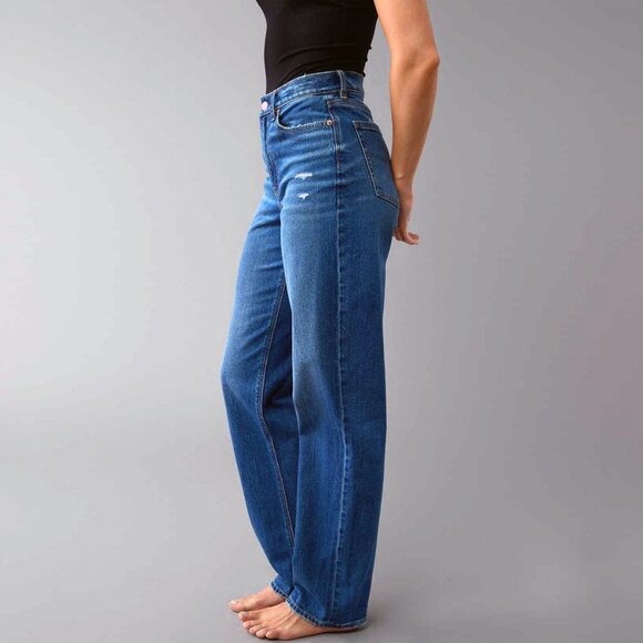 American Eagle Strigid Super High Rise Baggy Straight Jeans size 2 - Picture 2 of 8